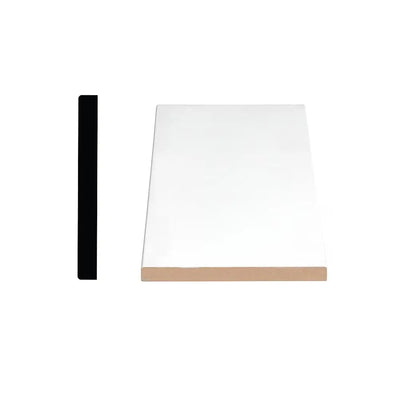 An image of a   Alexandria Moulding 1/2-inch x 4 1/2-inch Modern MDF Primed Fibreboard Baseboard Moulding by LONGTERM house floor