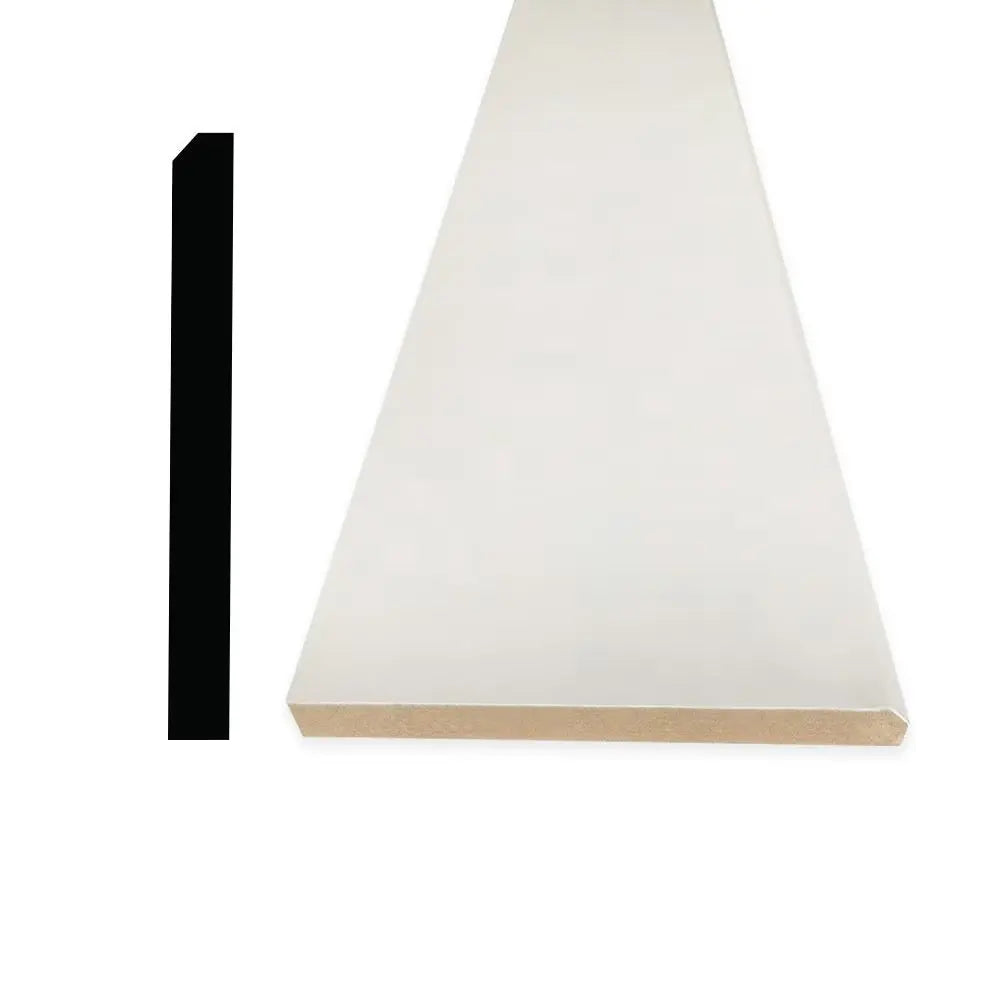 An image of a   Alexandria Moulding 5/8-inch x 5 1/2-inch x 96-inch Modern MDF Primed Baseboard Moulding by LONGTERM house floor