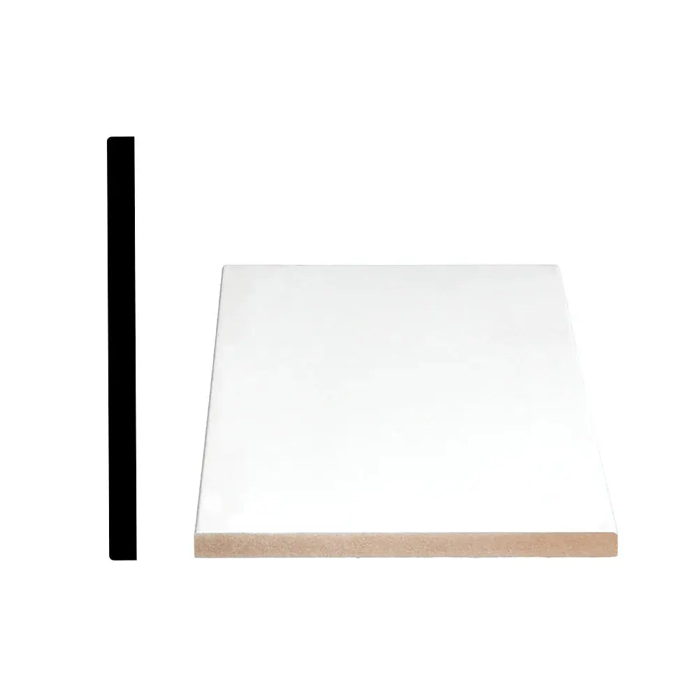 An image of a   Alexandria Moulding 1/2-inch x 7 1/4-inch MDF Primed Fibreboard S4S Baseboard Moulding by LONGTERM house floor