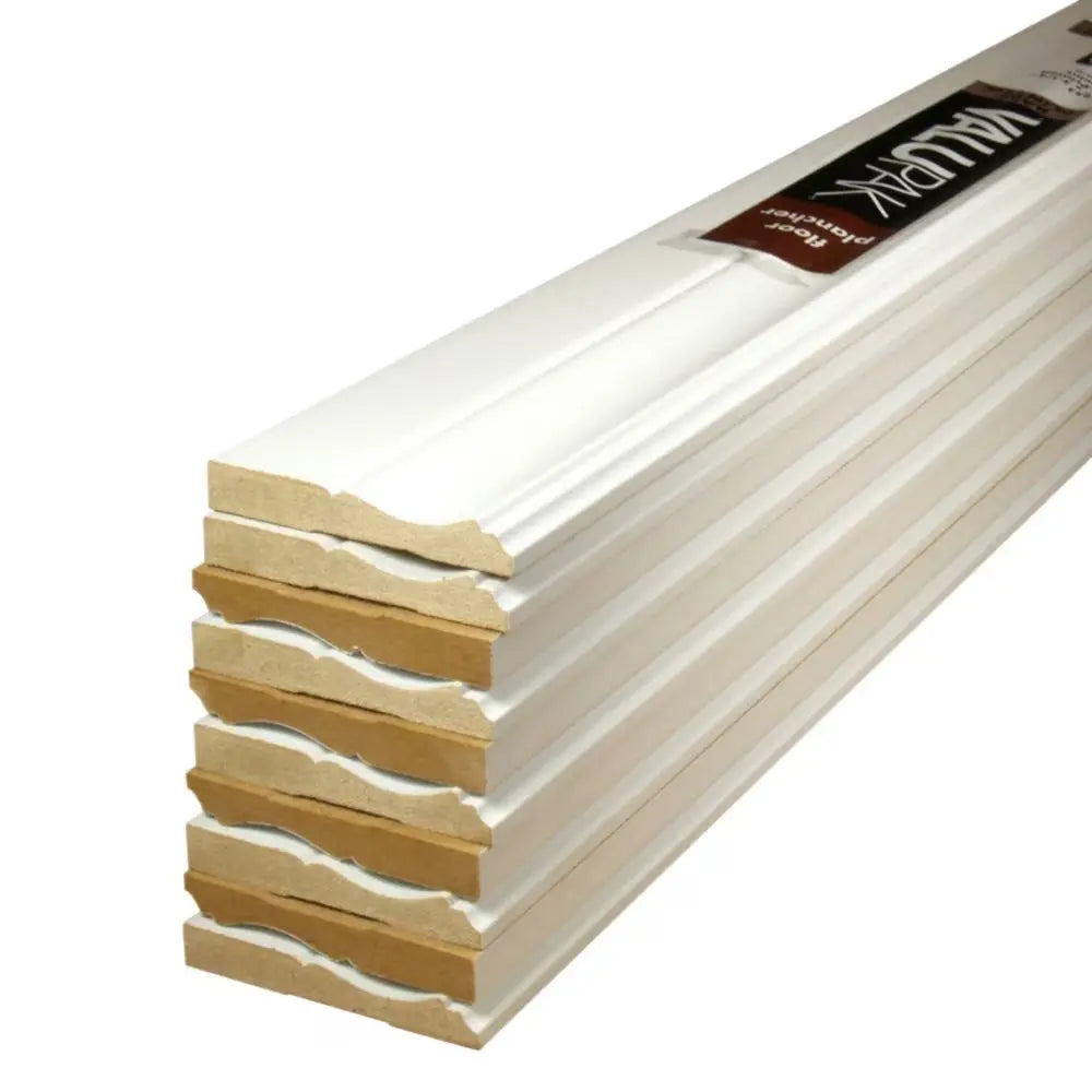 An image of a   Alexandria Moulding (10-Pack) 1/2-inch x 3 1/4-inch x 96-inch Colonial MDF Primed Baseboard Moulding by LONGTERM house floor