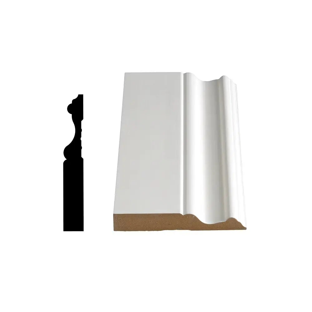 An image of a   Alexandria Moulding 5/8-inch x 4-inch x (14ft max) MDF Primed Baseboard Moulding by LONGTERM house floor