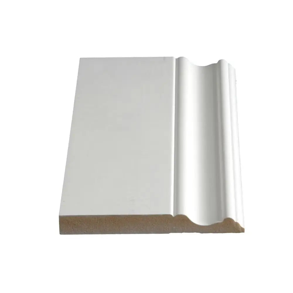 An image of a   Alexandria Moulding 5/8-inch x 5-inch MDF Primed Fibreboard Baseboard Moulding by LONGTERM house floor