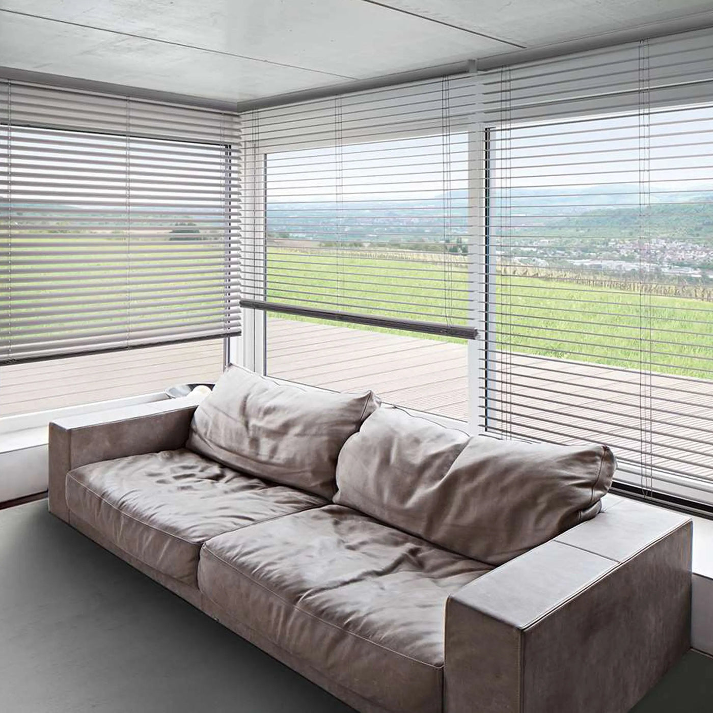 An image of a   Aluminum Venetian Blinds Cordless Lift with Screw by LONGTERM house floor