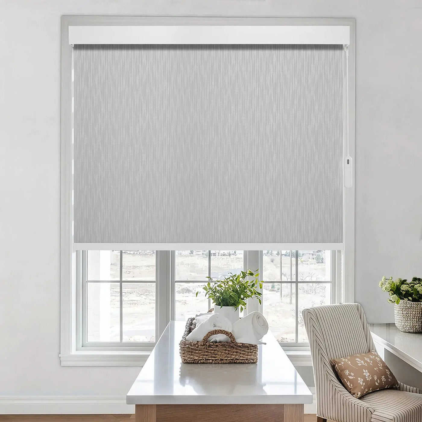 An image of a   Fabric Blackout Roller Shades Blinds  Cordless Lift (VO) by LONGTERM house floor