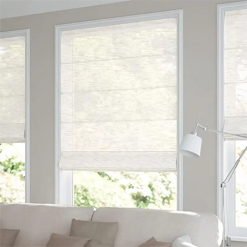 An image of a   Fabric Roman Shades Blinds  Codeless Motorized Lift by LONGTERM house floor