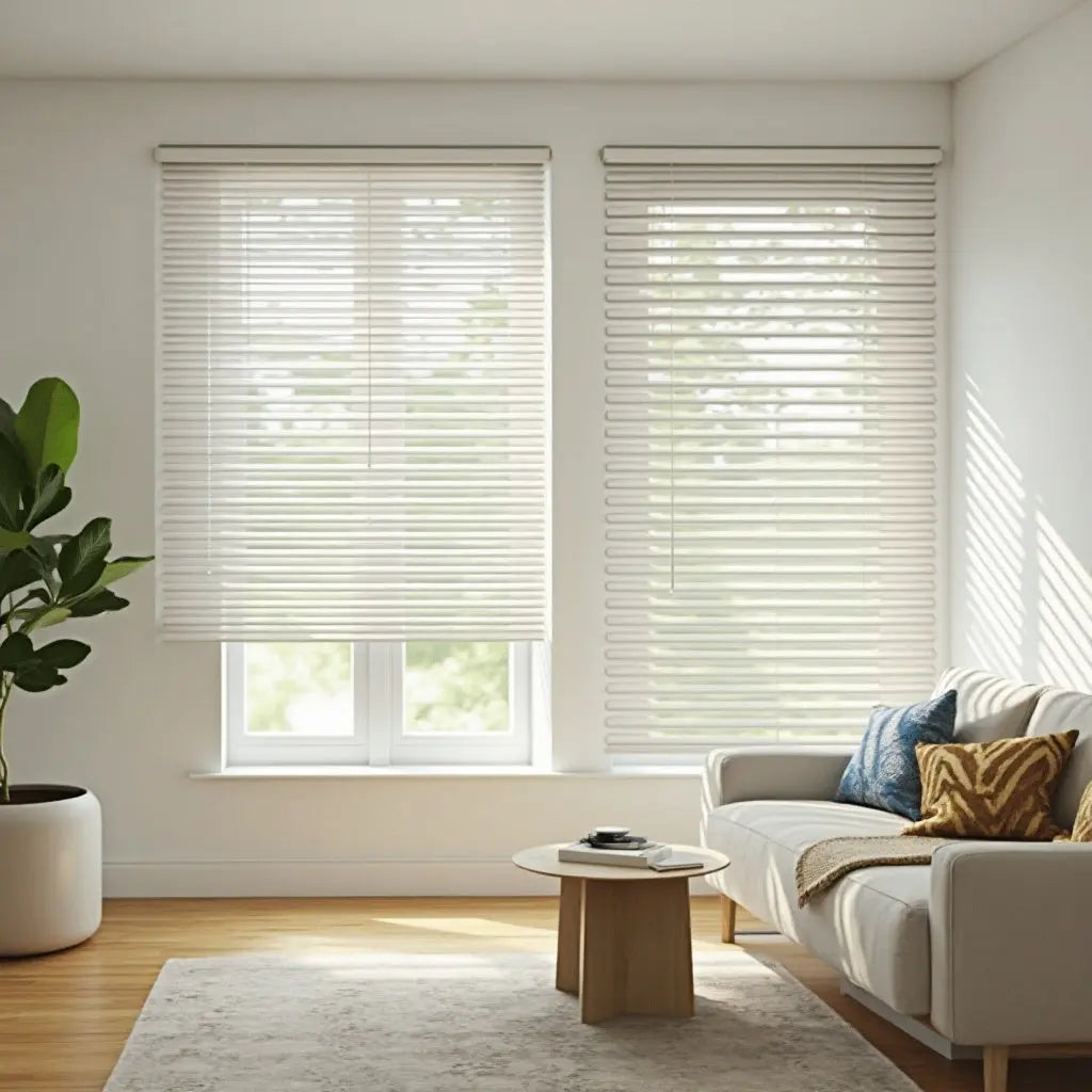 An image of a   Faux Wood Blinds Cordless Lift by LONGTERM house floor