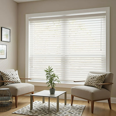 An image of a   Faux Wood Blinds Solar-Powered Cordless Motorized by LONGTERM house floor