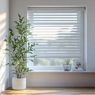 An image of a   Faux Wood Blinds Solar-Powered Cordless Motorized by LONGTERM house floor