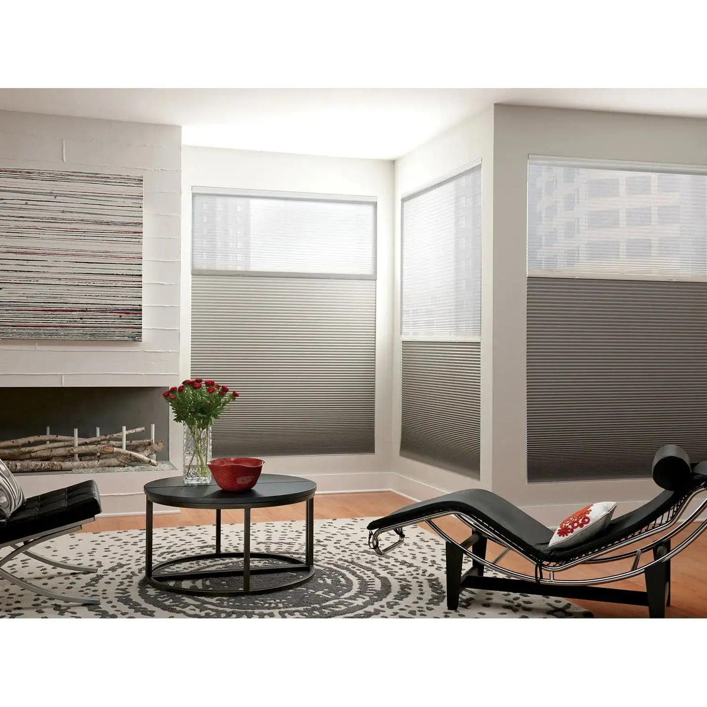 An image of a   Motorized Light-Filtering Honeycomb Cellular Shades by LONGTERM house floor