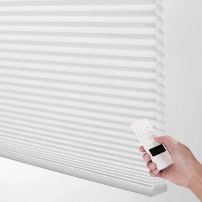 An image of a   Motorized Light-Filtering Honeycomb Cellular Shades by LONGTERM house floor