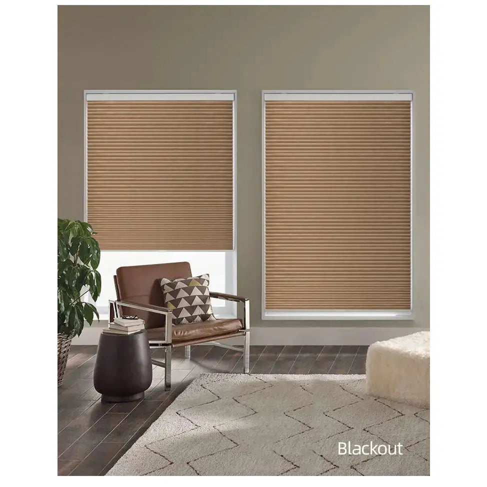 An image of a   Motorized Light-Filtering Honeycomb Cellular Shades by LONGTERM house floor