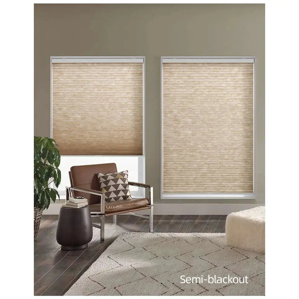 An image of a   Motorized Light-Filtering Honeycomb Cellular Shades by LONGTERM house floor