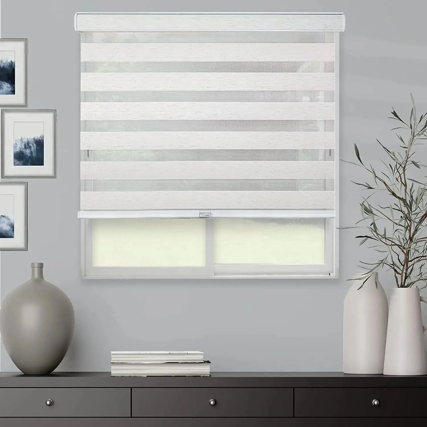 An image of a   Motorized Light-Filtering UV Protection Zebra Shades(VO) by LONGTERM house floor