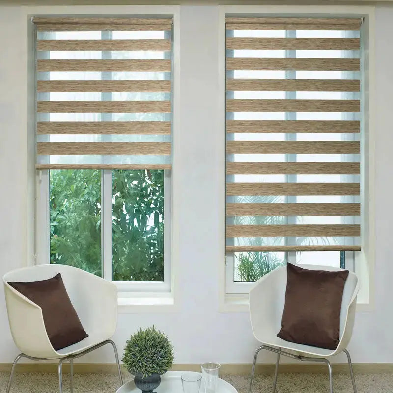 An image of a   Motorized Light-Filtering UV Protection Zebra Shades(VO) by LONGTERM house floor