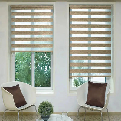 An image of a   Motorized Light-Filtering UV Protection Zebra Shades(VO) by LONGTERM house floor