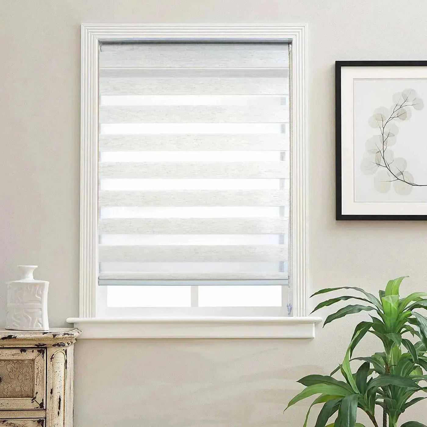 An image of a   Motorized Light-Filtering UV Protection Zebra Shades(VO) by LONGTERM house floor