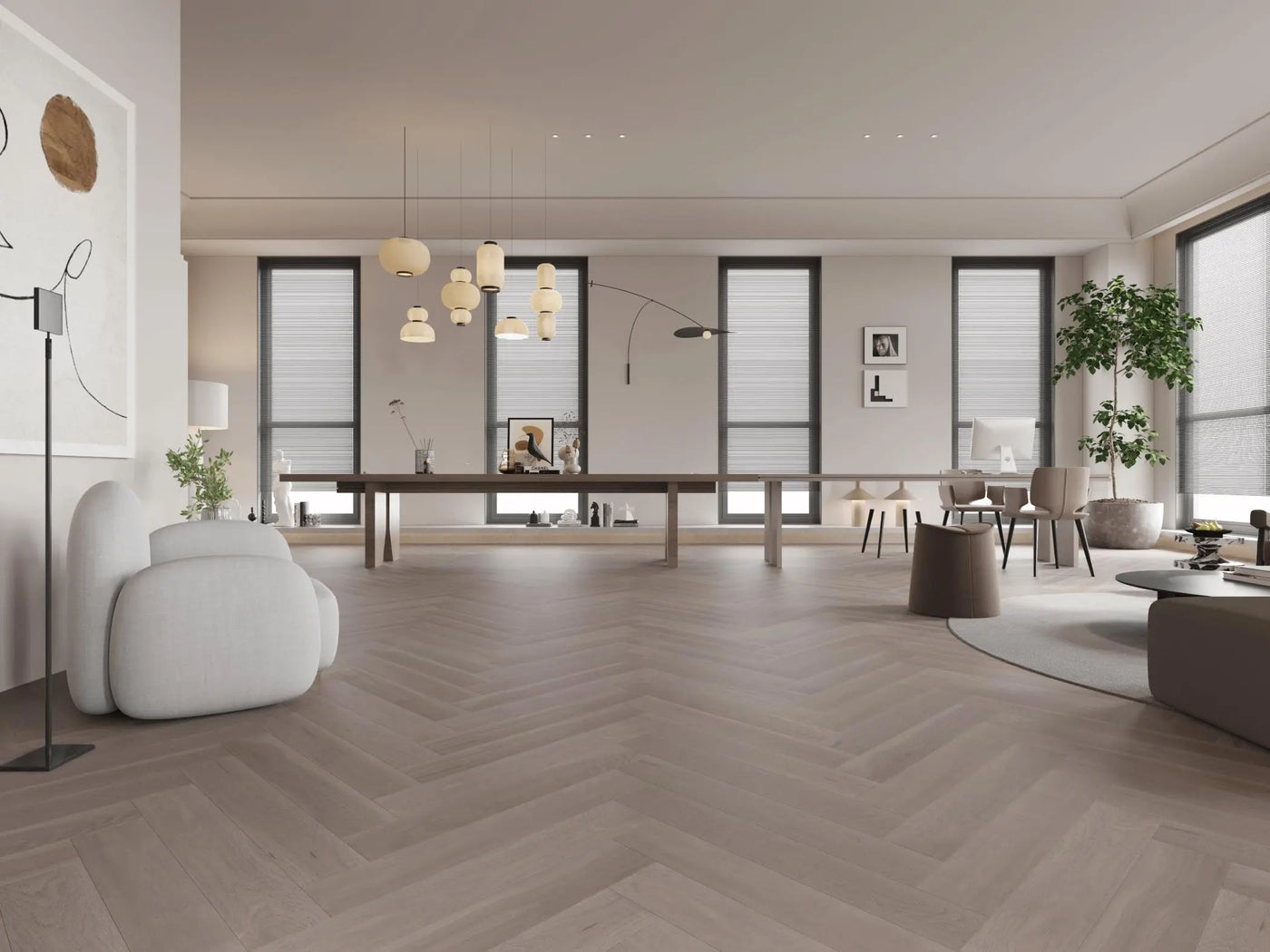 An image of a??  [Sample] Vidar Engineered Wood Silver Stone Herringbone AB Grade??by??LONGTERM house floor