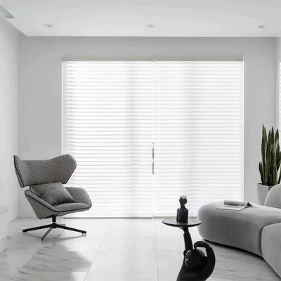 An image of a   Shangri-La Codeless Solar Powered Motorized Lift Shades Blinds by LONGTERM house floor