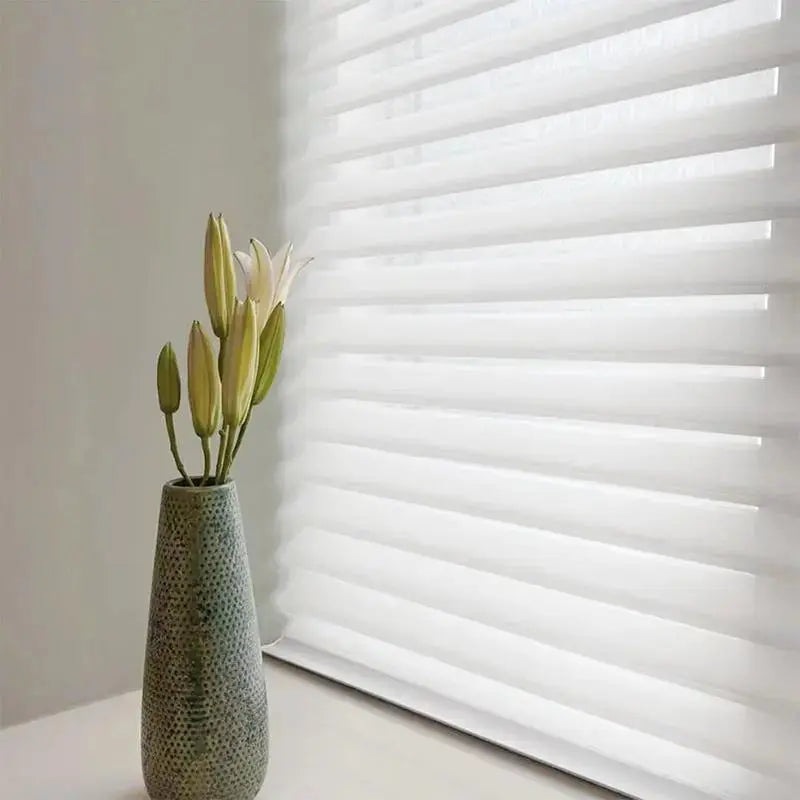 An image of a   Shangri-La Codeless Solar Powered Motorized Lift Shades Blinds by LONGTERM house floor