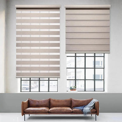 An image of a   Smart Motorized Lift Fabric Zebra Shades Blinds Semi Blackout by LONGTERM house floor