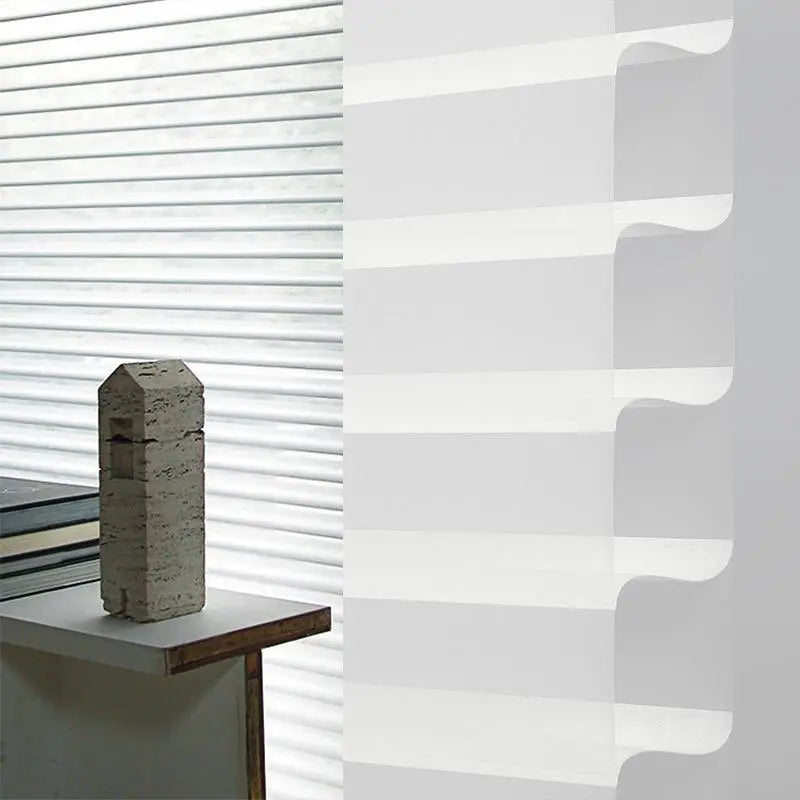 An image of a   Smart Motorized Lift Shangri-la Shades Blinds by LONGTERM house floor