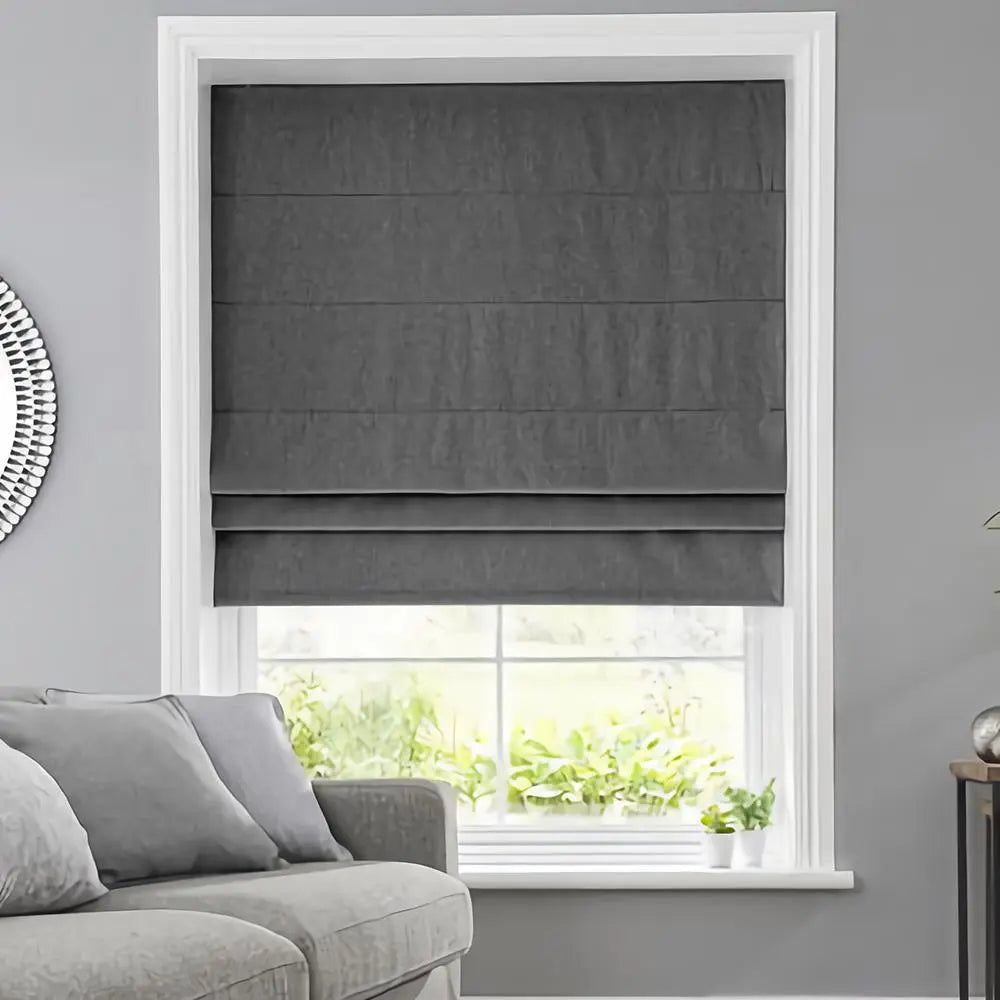 An image of a   Smart Solar-Powered Motorized Roman Fabric Shade Blinds by LONGTERM house floor