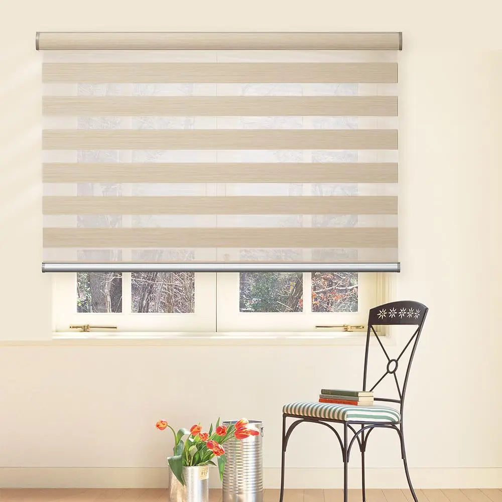 An image of a   Zebra Fabric Blinds Codeless Lift by LONGTERM house floor